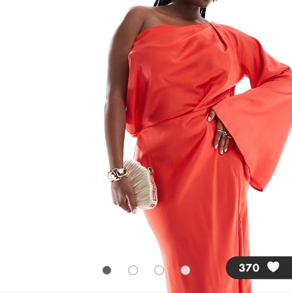 ASOS DESIGN Curve Satin Off The Shoulder Asymmetric Maxi Dress in Red Size 12 - Picture 2 of 13